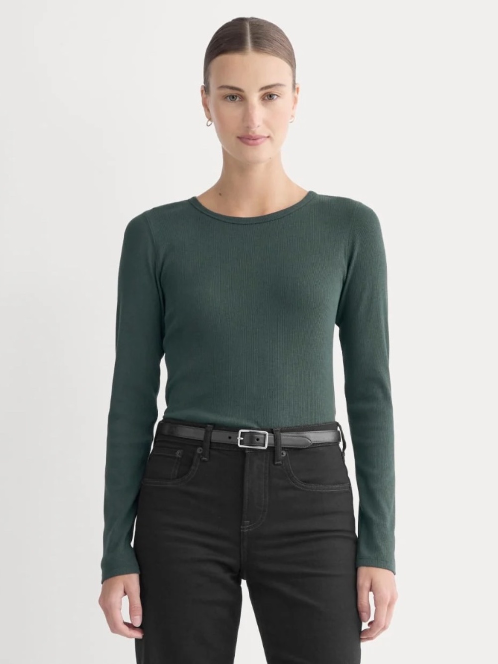 Everlane The Luxe Rib Long-Sleeve Crew | Heathered Dark Sea - Size S